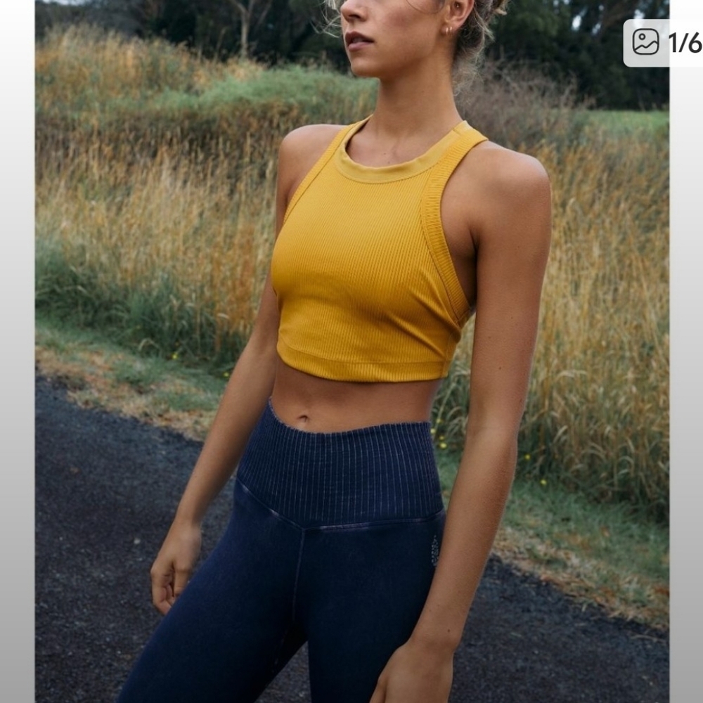 NWOT Free People Movement Game Time Cami Med., Mustard Yellow